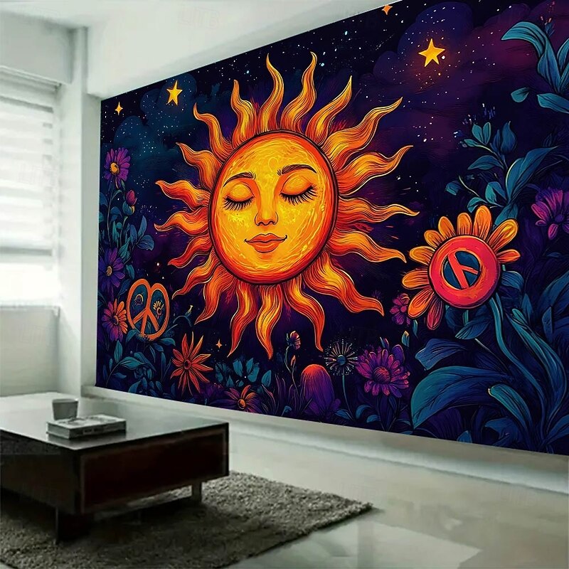 Mandala Sun and Moon Hanging Tapestry Wall Art Large Tapestry Mural Decor Photograph Backdrop Blanket Curtain Home Bedroom Living Room Decoration
