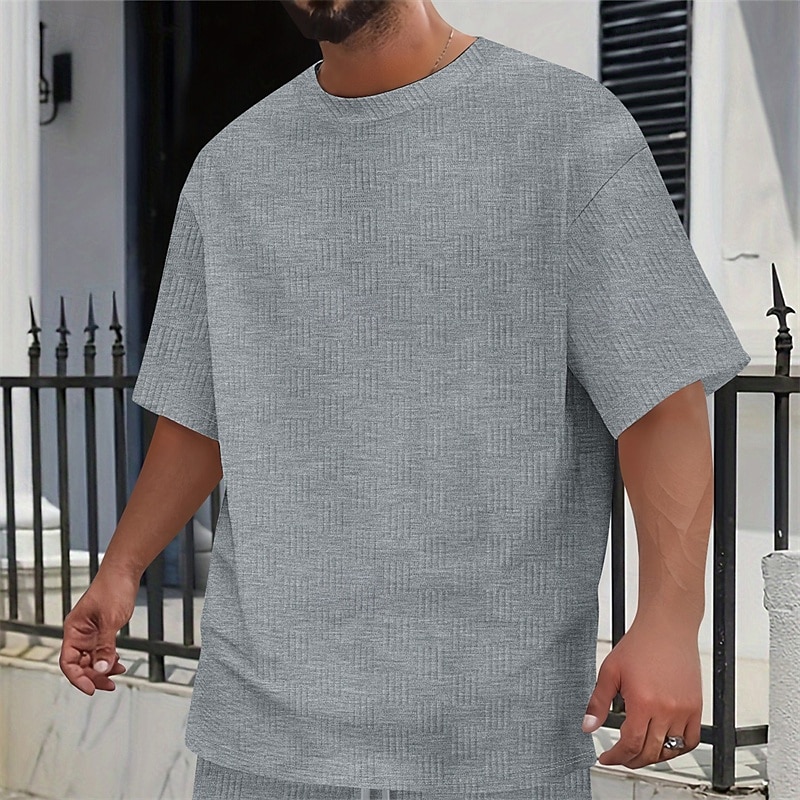 Men's T Shirt Tee Short Sleeve Shirt Tee Top Short Sleeve Crew Neck Summer Spring Plain Fashion Designer Basic Jacquard Vacation Street Going out Black White Khaki Top Tee for Men