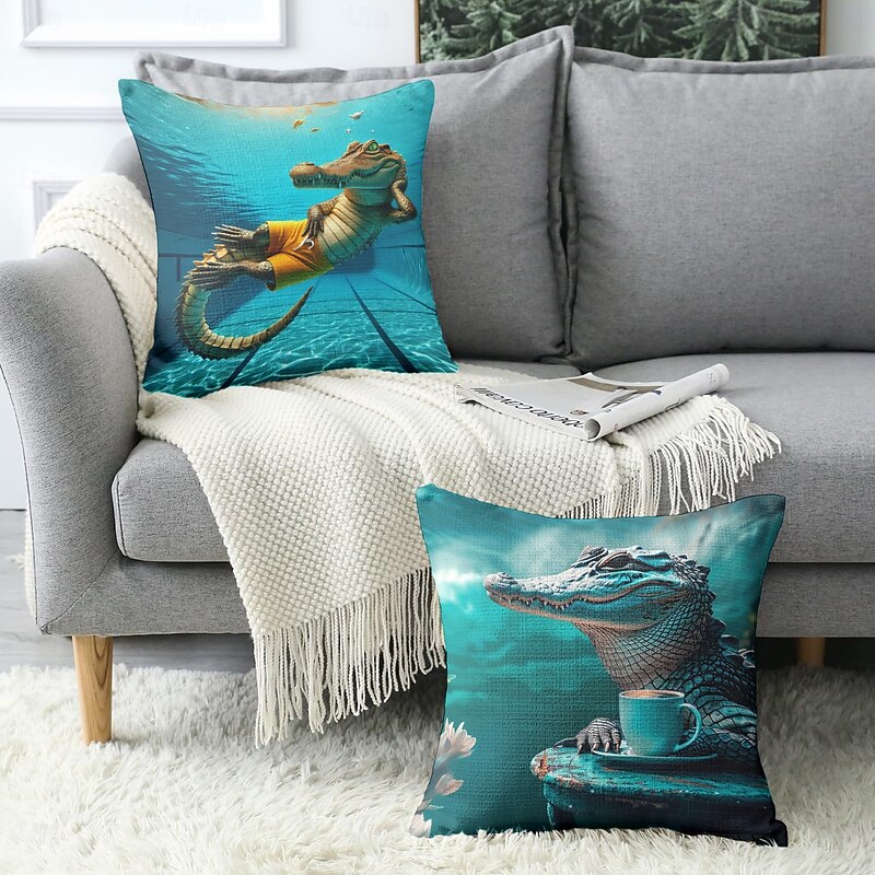 Funny Animal Crocodile Decorative Toss Pillows Cover 1PC Soft Square Couch Cushion Case Pillowcase for Bedroom Livingroom Sofa Chair3