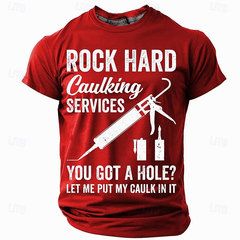 Men's Funny Graphic T-Shirt | Rock Hard Caulking Services | Hilarious Double Entendre Caulk Joke Short Sleeve Tee3