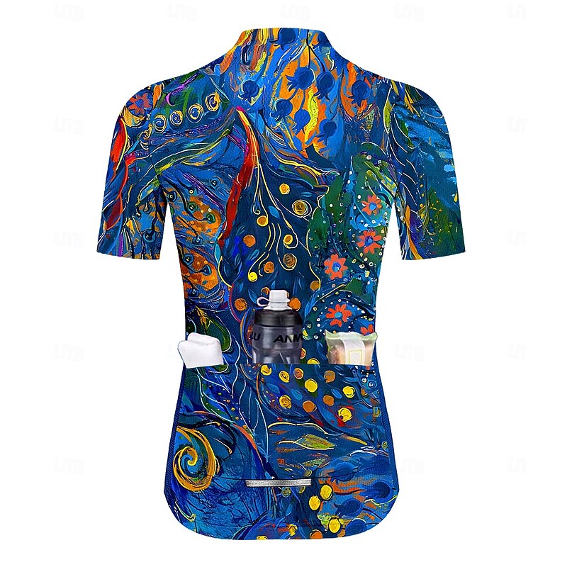 Women's Cycling Jersey Graphic Color Block Graffiti Short Sleeve Bike Jersey Top with 3 Rear Pockets Quick Dry Reflective Strips Back Pocket Moisture Wicking Sports Navy Blue Clothing Apparel2