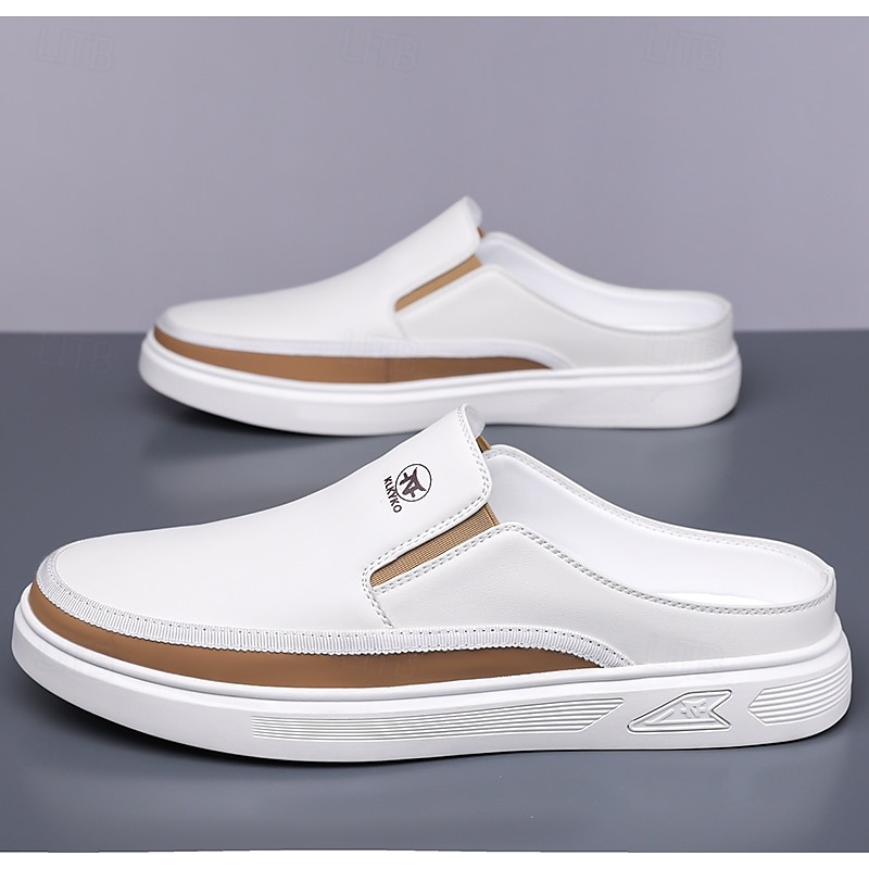 Men's White Mule Shoes – Stylish Slip-On Design with Brown Accents, Lightweight and Comfortable for Everyday Wear, Casual Outings and Travel4