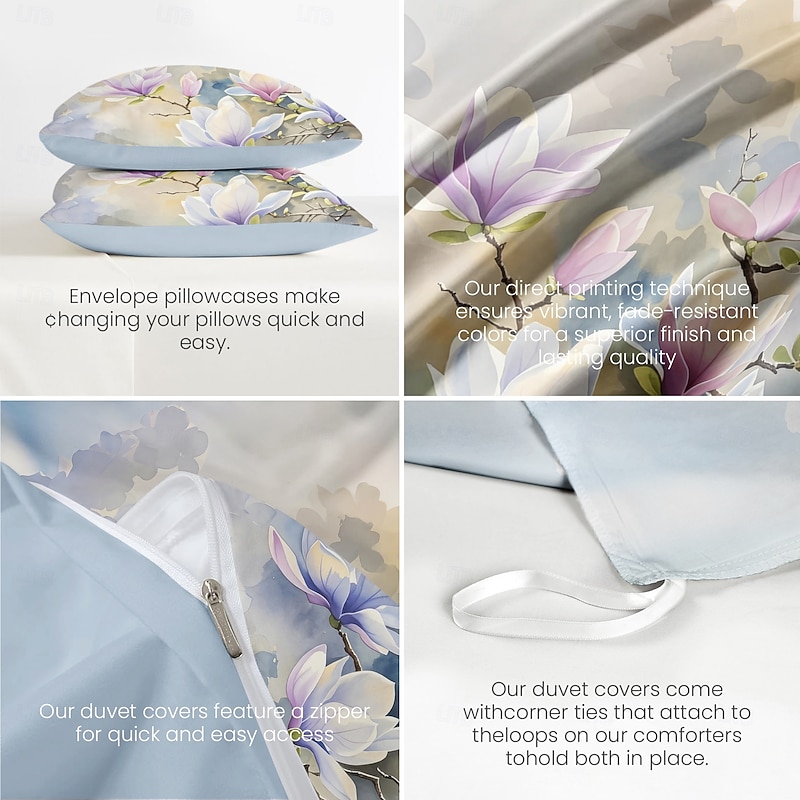 Floral Duvet Cover Set 100% Cotton Soft and Breathable Bedding Featuring Colorful Flowers Lightweight and Durable Quilt Cover Comfortable for All Seasons Easy to Care3