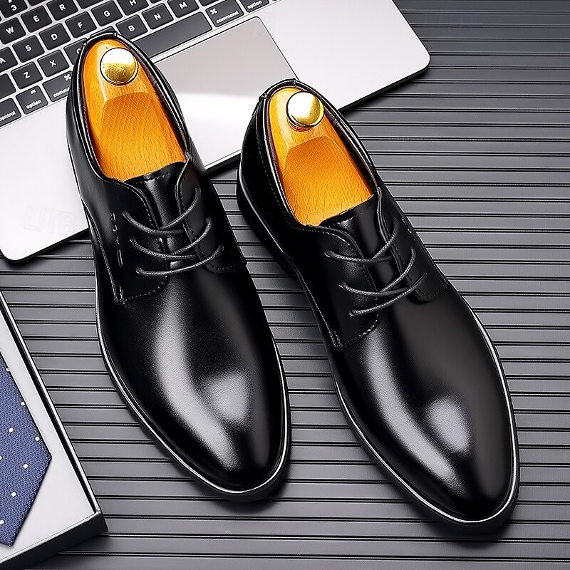 Men's Black Faux Leather Lace-Up Dress Shoes - Timeless Formal Shoes for Dance Parties, Weddings and Elegant Gatherings4