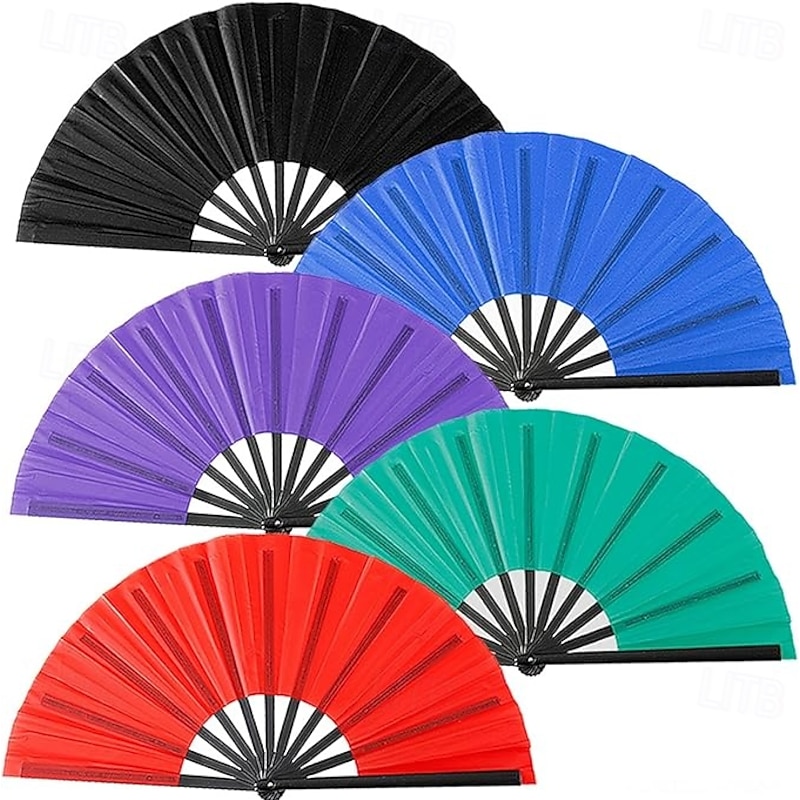 5 Pcs Boots on The Ground Fan Large Hand Fan in Bulk Chinese Japanese Kung Fu Tai Chi Popping Clack Rave Handheld Folding Fans for Line Dancing (Mix Color)
