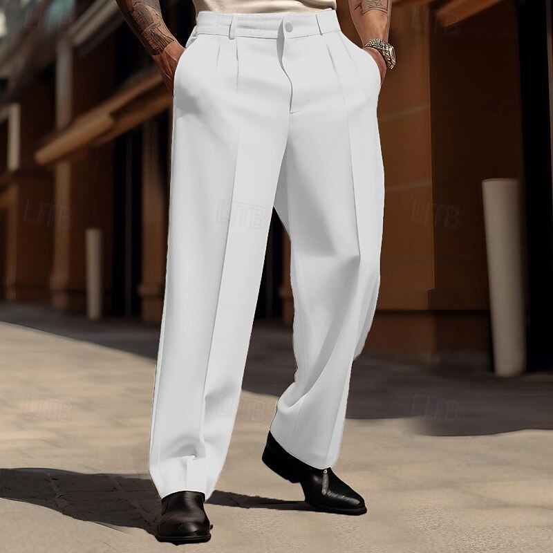 Men's Dress Pants Trousers Casual Pants Suit Pants Buttons Front Pocket Straight Leg Plain Comfort Business Daily Holiday Fashion Chic & Modern Black White