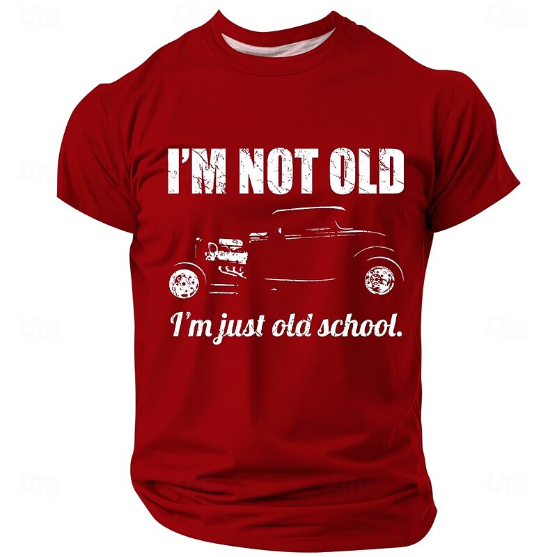 Men's Old School Hot Rod T-Shirt "I'm Not Old I'm Just Old School" Funny Vintage Car Graphic Tee for Dads & Grandpas2