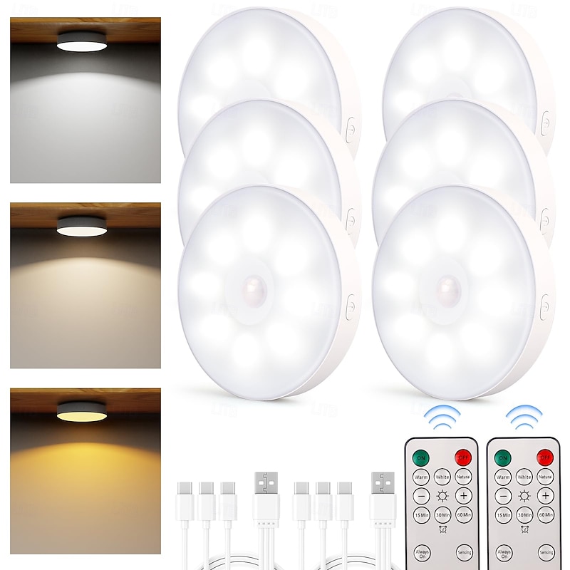 1 Pc Charging Induction Night Light Tri color Dimming Magnetic Remote Control Control Cabinet Wine Cabinet Wardrobe Lighting Type-C Charging3