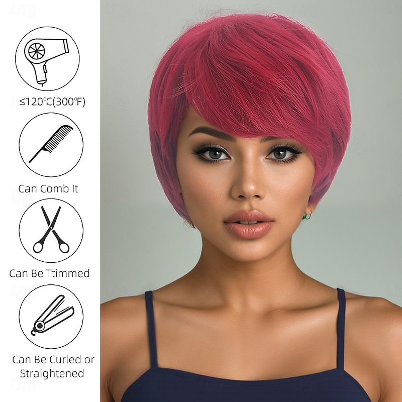 Synthetic Wig Straight Natural Straight Asymmetrical Deep Parting Machine Made Wig 10 inch A1 Synthetic Hair Women's Classic Color Gradient Highlighted / Balayage Hair Burgundy3