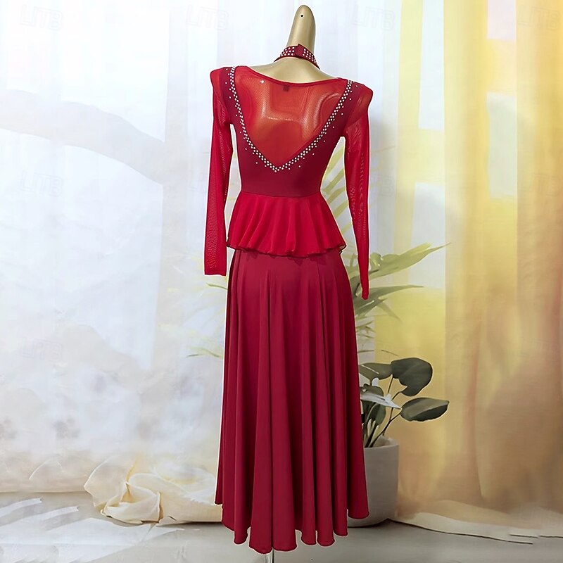 Ballroom Dance Dress For Women's Competition Modern Dance Costumes Big Swing Waltz Dance Dress Long Sleeve2