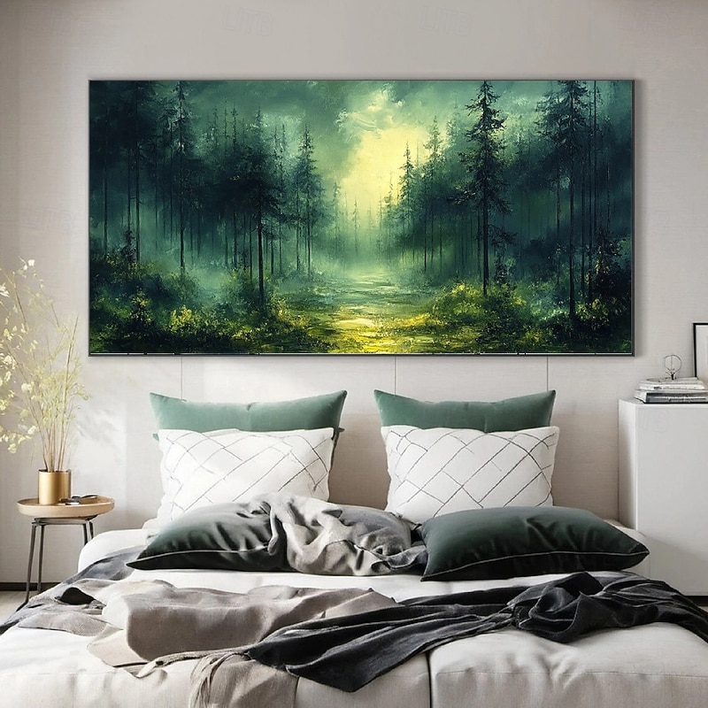Oil Painting Hand Painted 3D Green Forest Painting hand painted canvas wall art tree oil painting canvas abstract Narrow wall decoration oversize Large Abstract Blue forest paintings  Wall Decor