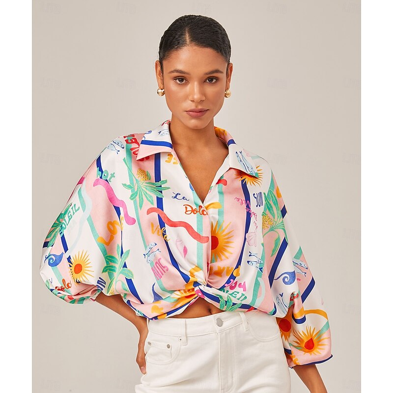 Tropical Print Twist Front Shirt