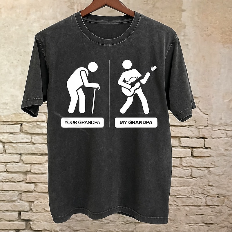 Men's Grandpa T shirt Tee Washed Shirt 100% Cotton Short Sleeve Graphic Shirt Black Comfortable Tee Street Daily Fashion Designer Clothing