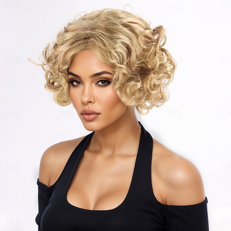 Synthetic Wig Curly Bob Pixie Cut Machine Made Wig 10 inch A1 Synthetic Hair Women's Classic Comfortable Highlighted / Balayage Hair Blonde3