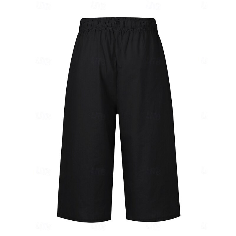 Women's Cotton Linen Pants Capri Pants Solid Color Chinos Basic Casual Calf-Length High Waist Plain Pocket Drawstring Comfort Outdoor Micro-elastic Vacation Street Daily Black White Red Apricot3