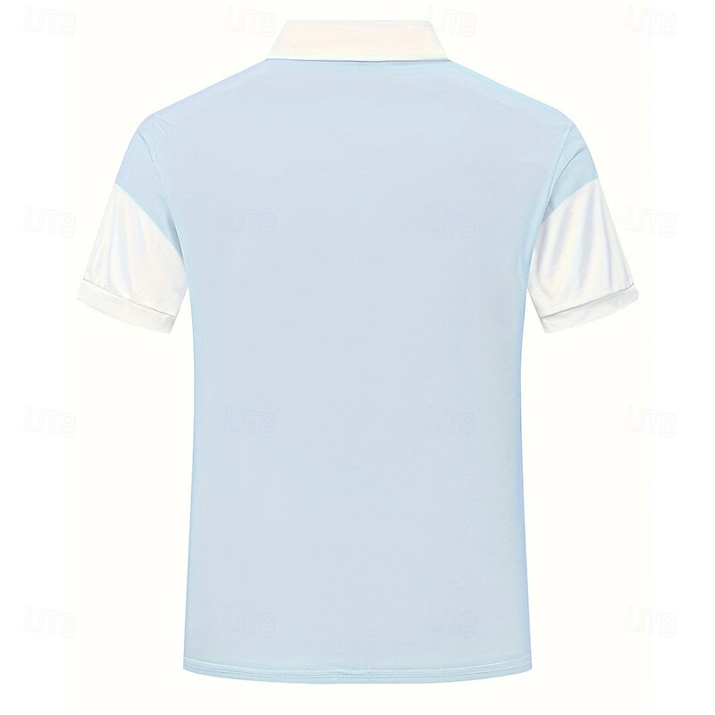 Men's Color Block Polo Short Sleeve Polo Shirts Collared Shirts Casual School Outdoor Daily Wear Home Wear 3D Print Summer Light Blue-White2