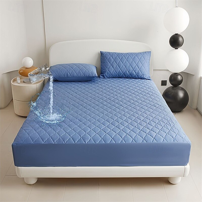 Queen Full King Protective Bed Cover Waterproof Mattress Protector Quilted Fitted Mattress Pad Bed Protector Elastic Band Suitable for All Seasons,Embossed Design,360°Coverage,Deep Pocket
