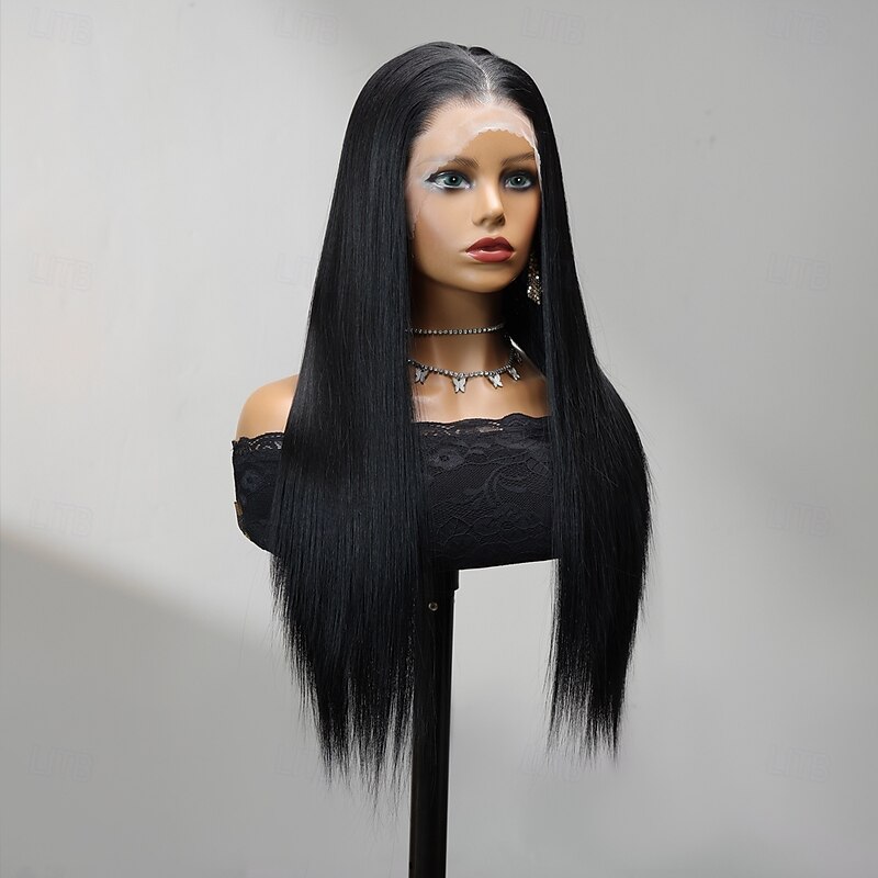 Synthetic Lace Wig Straight Style 26 inch Black Middle Part 13x4 Lace Front Wig Women's Wig Black4