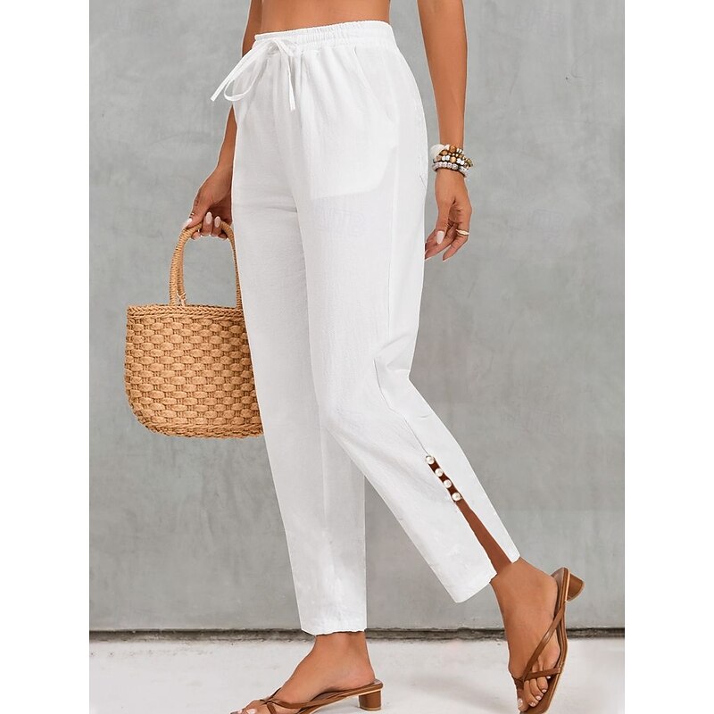 Women's Slacks Chino Full Length Natural Inelastic Earth Yellow White Blue Emerald Summer Fall