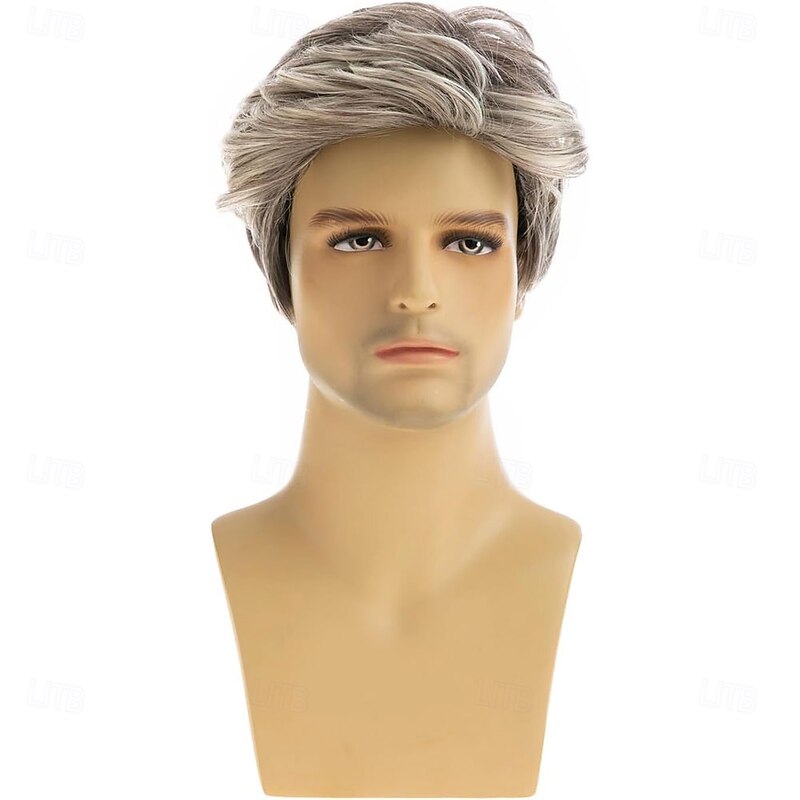 Men Wigs Short Gray Wig Synthetic Heat Resistant Natural Halloween Cosplay2
