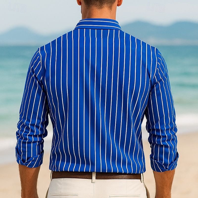 Men's Shirt Button Up Shirt Casual Shirt Summer Shirt Pink Blue Green Long Sleeve Stripes Lapel Hawaiian Holiday Button-Down Clothing Apparel Fashion Casual Comfortable2