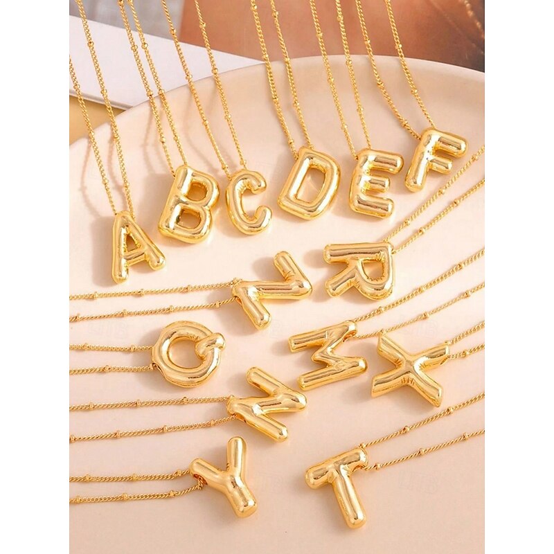 Gold Plated Bubble Letter Pendant Necklace – Personalized 26 Alphabet Initial Charm Jewelry for Women and Girls – Trendy Minimalist Style for Birthday, Graduation or Daily Wear