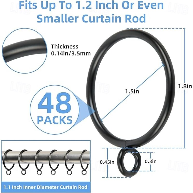 48 Pack Curtain Rings with Eyelets Metal Drapery Rings for Pinch Pleat Curtains Panels Drape Rings Fits Up to 1.2 in Curtains Rod 1.5 Inch I D Silver2