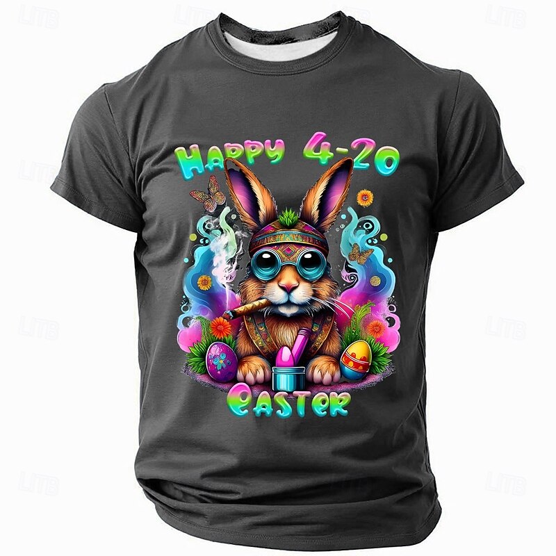 Easter Men's Cartoon Rabbit Funny Slang T Shirt Short Sleeve T shirt 3D Print Crew Neck Shirt Fashion Daily Casual Street Casual Daily Black Blue Green Summer Spring Clothing Apparel S M L XL XXL XXXL4