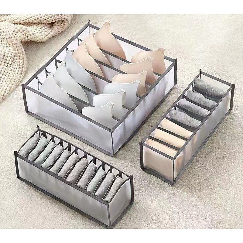 3 Pack Socks Underwear Drawer Organizer Storage, Foldable Fabric Closet Dividers for Bras, Panties, Ties, Lingerie, Wardrobe Storage Bins for Drawers and Shelves3