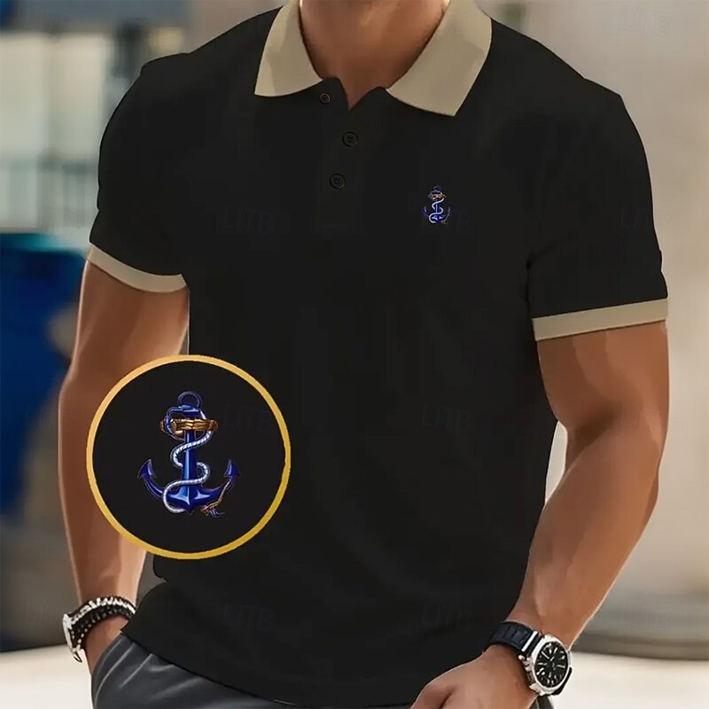 Men's Graphic Polo Short Sleeve Polo Shirts Collared Shirts Business Casual School Outdoor Athleisure Daily Wear 3D Print Summer Black Navy Blue Brown2