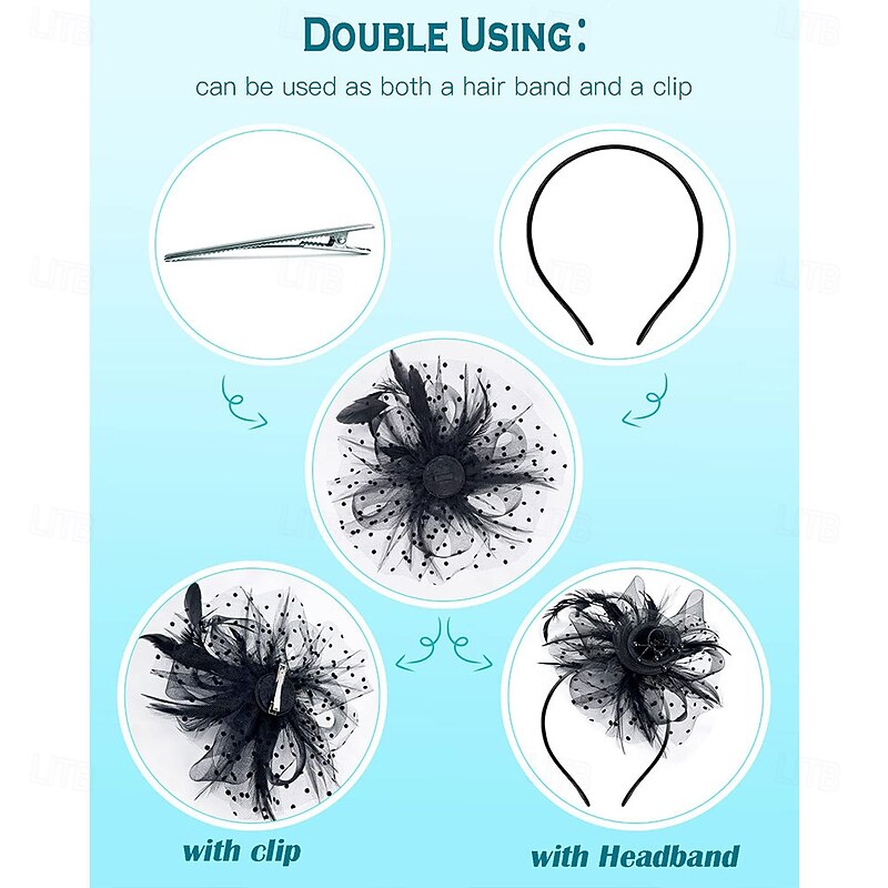 Women Fascinator Tea Party Hat 20s 50s Wedding Cocktail Flower Mesh Feathers Hair Clip for Carnival4