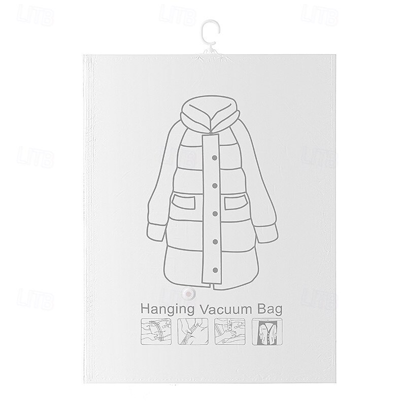 5 Pack Hanging Vacuum Storage Bags with Pump for Clothes, Space Saver Garment Compression Bags with Hooks, Dustproof Side Zipper for Coats, Jackets, Duvets, Hanging Closet Organizer4