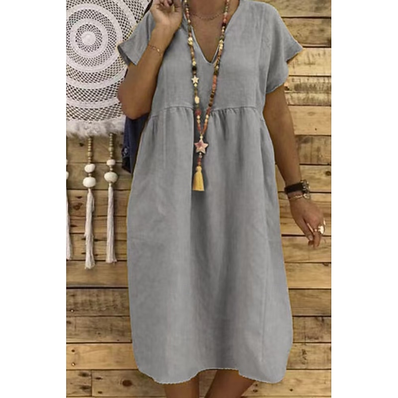 Women's Mini Dress Linen-Inspired Dresses Cotton Linen Dress Basic Classic Modern Vacation Daily Holiday Regular Fit Plain Short Sleeve V Neck Black Yellow Navy Blue Orange Summer4