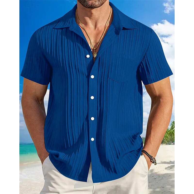 Men's Shirt Summer Shirt Casual Shirt Beach Shirt Button Up Shirt Light Pink Black White Red Royal Blue Short Sleeve Plain Lapel Vacation Hawaiian Clothing Apparel Polyester Fashion Casual Comfortable2