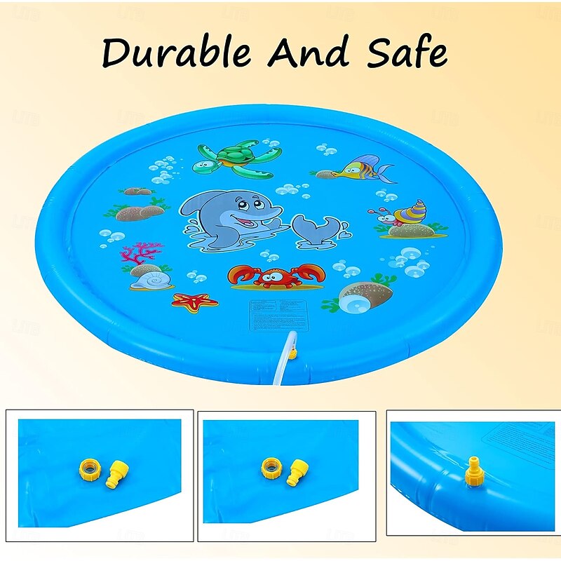 39inch Outdoor Water Play Mat  Multi-Color Marine Life Design  Durable PVC Splash Pad with Sprinkler Features  Blue Non-Slip & Inflatable  Ideal for Lawn and Garden Fun Water Toys3