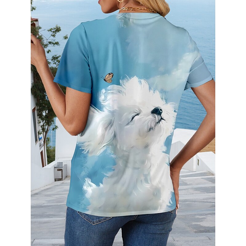 Women's T Shirt Graphic Animal Dog Stylish Modern Casual Short Sleeve Crew Neck Round Neck Regular Tops Daily Going out Weekend Print Sky Blue Summer Spring2