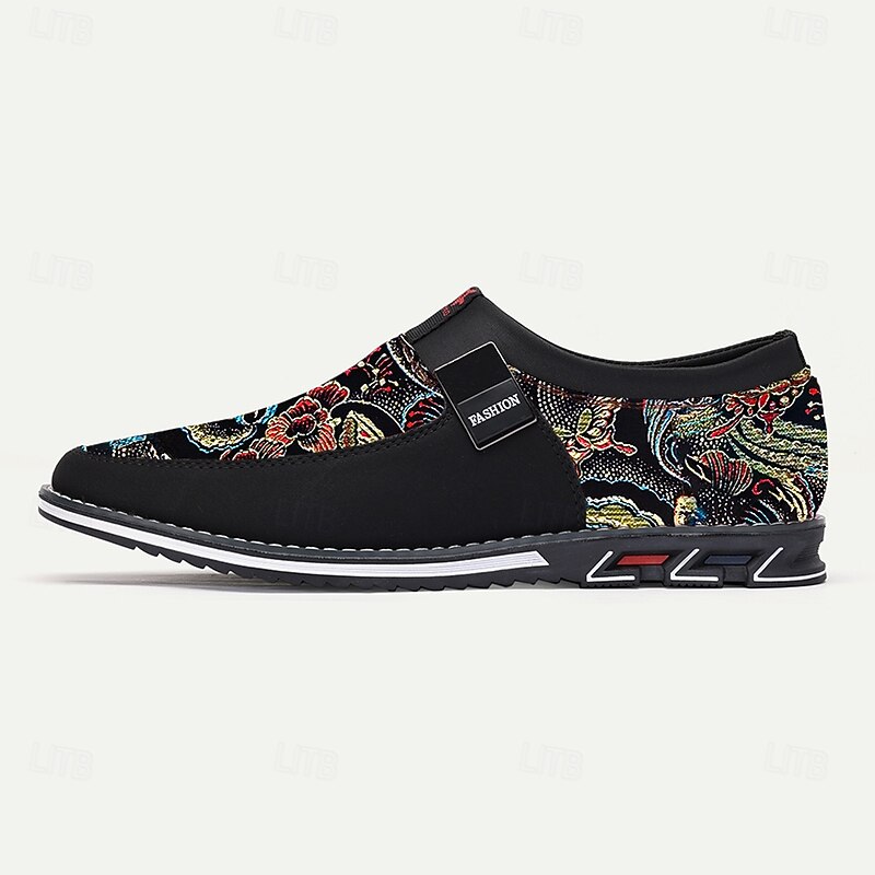 Men's Black and Multicolor Jacquard Slip-On Sneakers – Stylish Jacquard Fabric Shoes for Casual and Smart-Casual Events4
