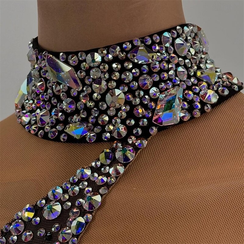 Figure Skating Dress Women's Girls' Ice Skating Dress Black Thumbhole Open Back Mesh Spandex High Elasticity Training Competition Skating Wear Classic Crystal / Rhinestone Long Sleeve Ice Skating2