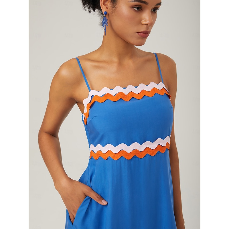 Tencel Fabric Color-Block Wave Hem Cami Dress3