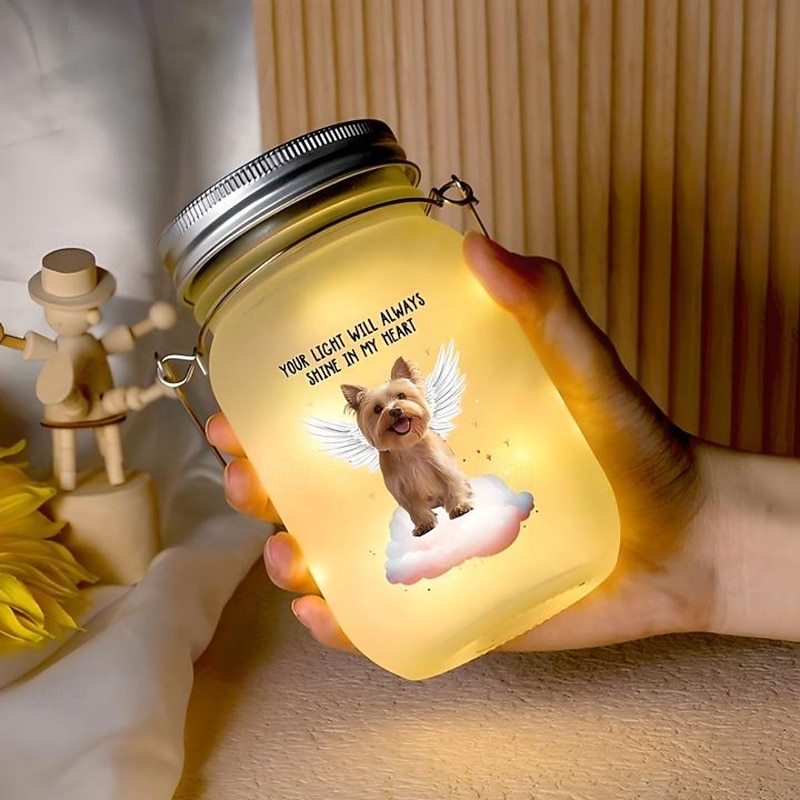 Personalised Pet Memorial Mason Jar Light Custom Photo Sympathy Gifts For Loss Of Loved Ones, Dog Memorial Light for Home Bedroom Decor, Tribute to Beloved Pup2