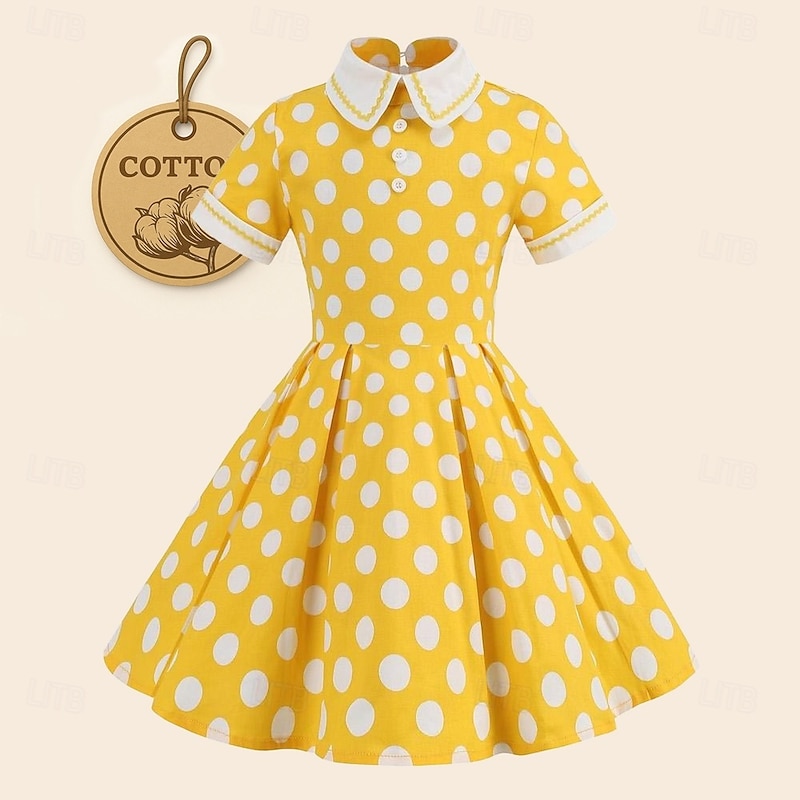 Retro Vintage 1950s Grease Outfits Rockabilly Midi Dress Swing Dress Flare Dress Polka dots Fancy Dress Women's Masquerade Masquerade Date Spring & Summer