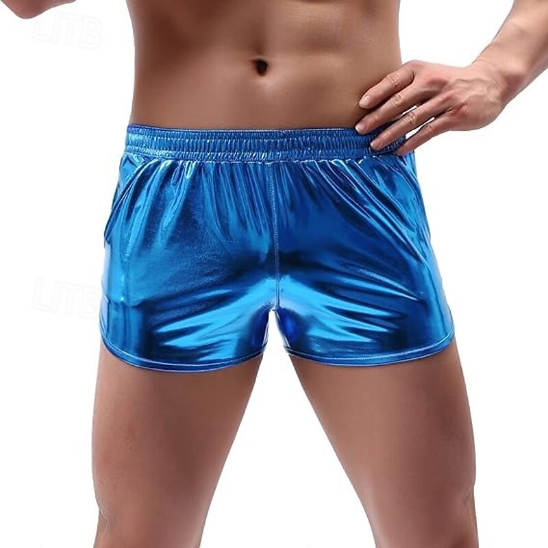 Retro Vintage 1980s Mini Shorts PU Shorts Disco Shiny Latex Patent Metallic Solid Color Fancy Dress Men's Halloween Carnival Pride Parade Pride Month Adults Shorts Summer3
