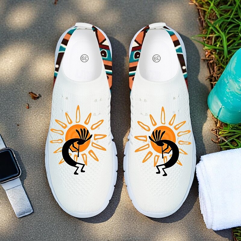 Men's Breathable Tribal Print Slip-On Walking Sneakers – Lightweight Flyknit Mesh Shoes for Casual Outdoor Activities4