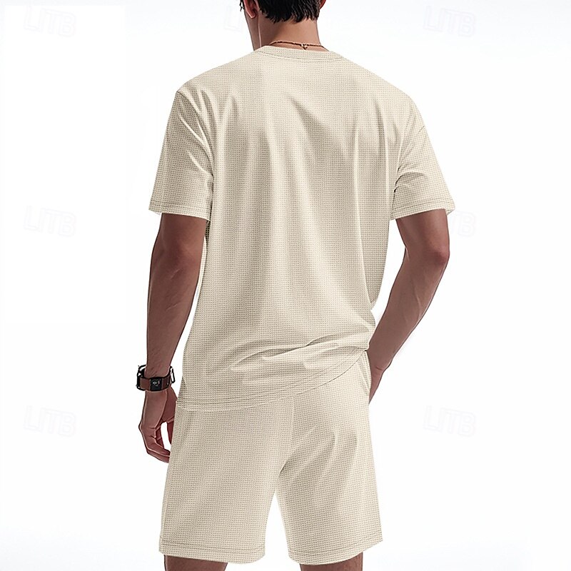 Men's T-shirt Suits 2 Pieces Outfits Tee & Shorts Short Sleeve Crew Neck Summer Plain Fashion Casual 2 Piece Vacation Daily Wear Going out Black White Royal Blue Top Tee for Men3