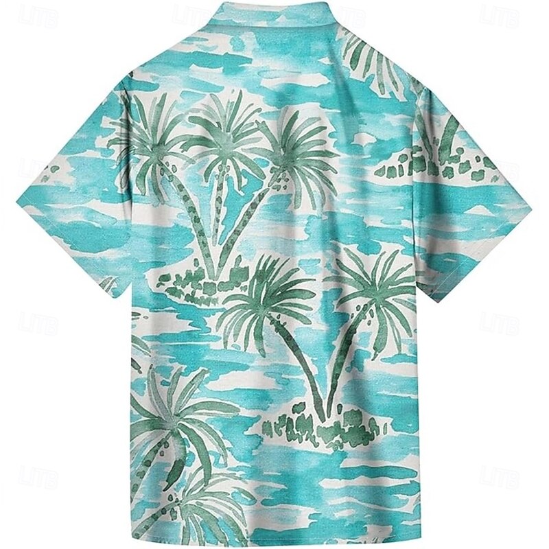 Men's Coconut Tree Tropical Plants Casual Shirt Summer Hawaiian Shirt Button Up Shirt Short Sleeve Hawaiian Vacation Holiday Beach Wear Summer Spring Turndown 3D Print Linen Like Shirt Blue2