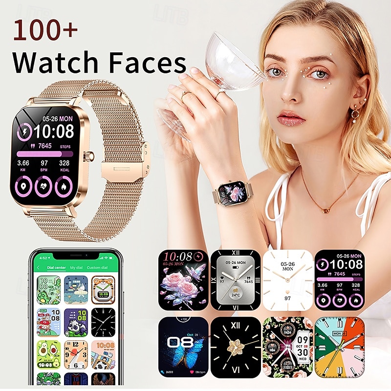 Fashion Ladies 1.75-inch Screen Smart Watch For Lady Bluetooth Call 100watch Faces Fitness Women Smartwatch DIY Dials For IOS Android4