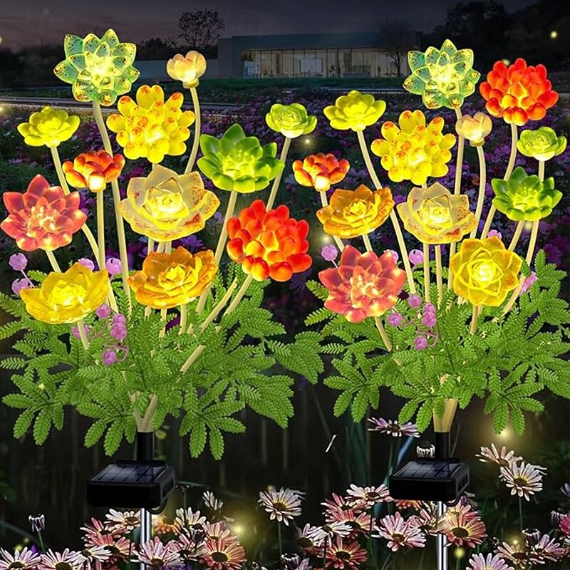 1 Pc outdoor solar simulation succulent ground plug-in lamp, courtyard garden, lawn path, landscape lamp, decorative lamp, gardening enthusiast's gift