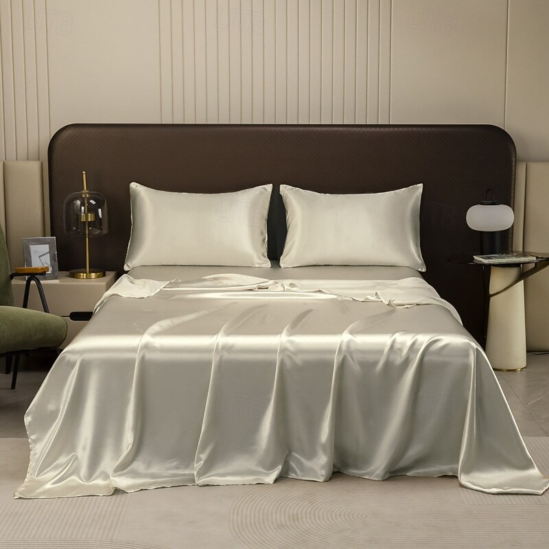 Pure Color Satin Imitation Silk Four-piece Set Simple Sheets, Mattress Covers, Pillowcases Bedding