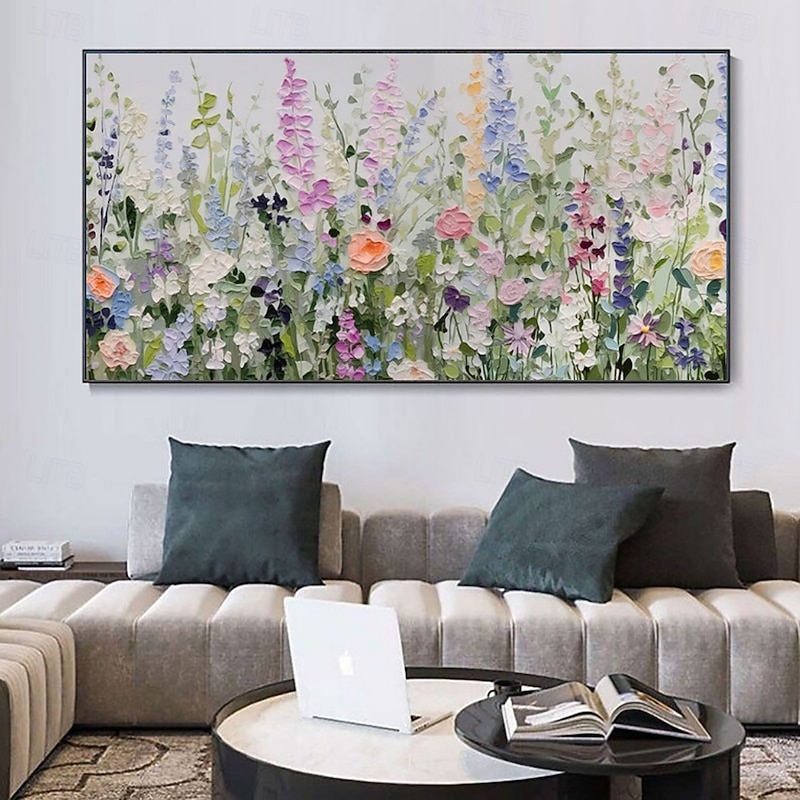 Handmade Oil Painting Canvas Wall Art Decoration Modern Abstract 3D Palette Knife Flowers for Living Room Bedroom Small Fresh Pastoral Style Home Decor Rolled Frameless Unstretched Painting4