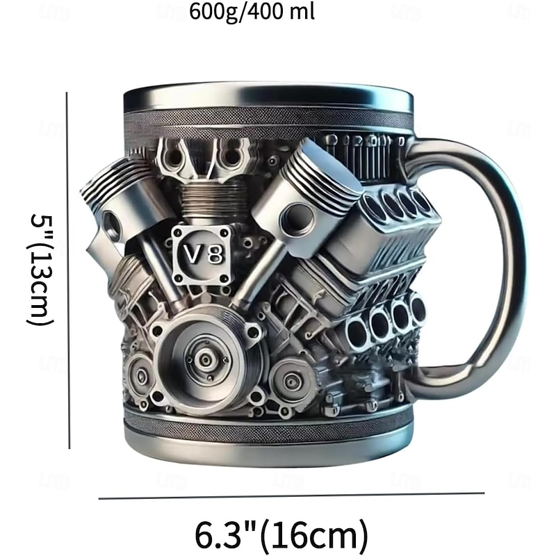 Engines Stainless Steel Mug, Creative Resin and Stainless Steel Coffee Cup, Unique Personality Drinkware, Stylish Whiskey Glass, Perfect Gift and Decorative Figurine for Home and Office2